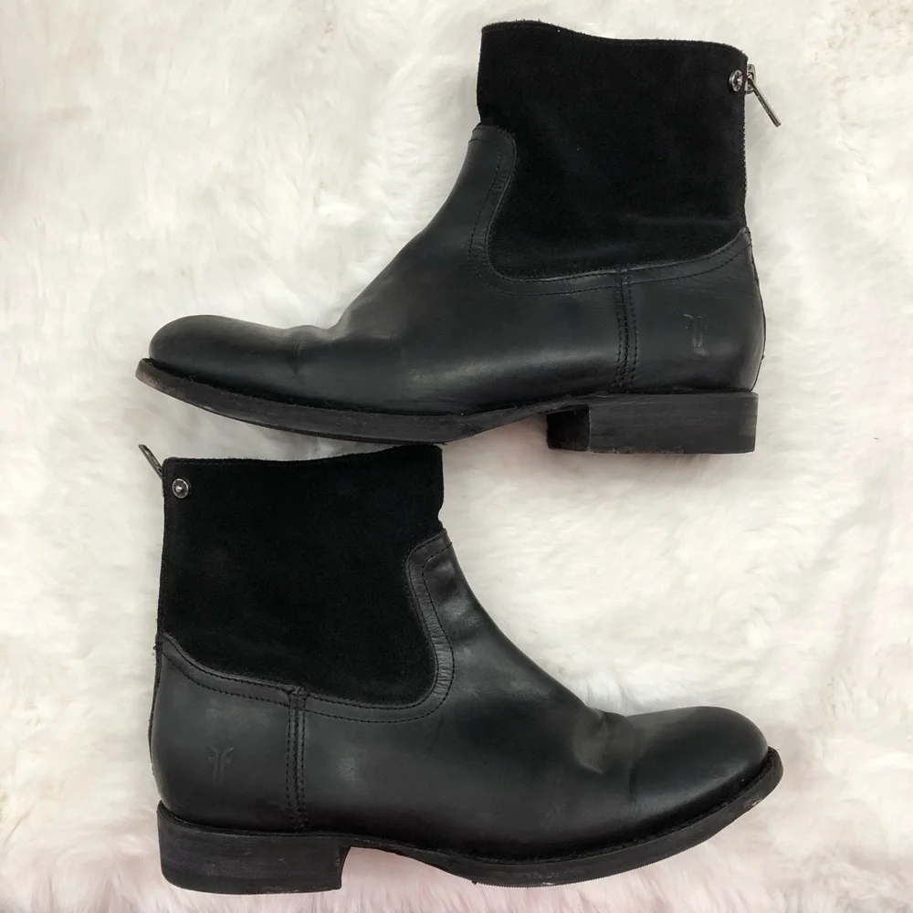 Black Frye Leather Zip Booties